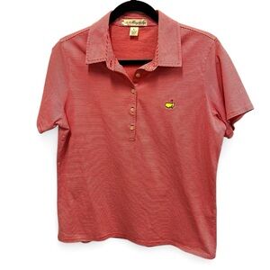 Magnolia Lane Red & White Stripe PGA Masters Polo 100% Cotton Size Large